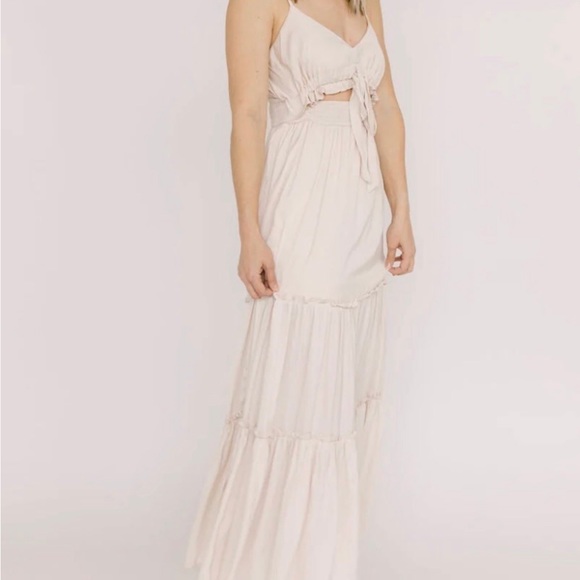 She + Sky Printed Notched Woven Tiered Pintuck Maxi Dress with Side Pockets main image 0
